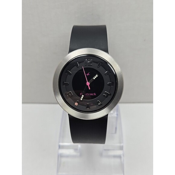 Fastrack 9789PDA Womens Black Pink Quartz Silicone Watch 30m WR New Battery - Picture 1 of 9